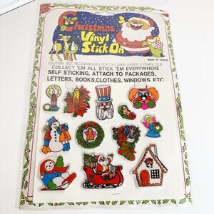 Vintage Christmas Vinyl Stick On Puffy Stickers Made in Taiwan 12 Count NOS